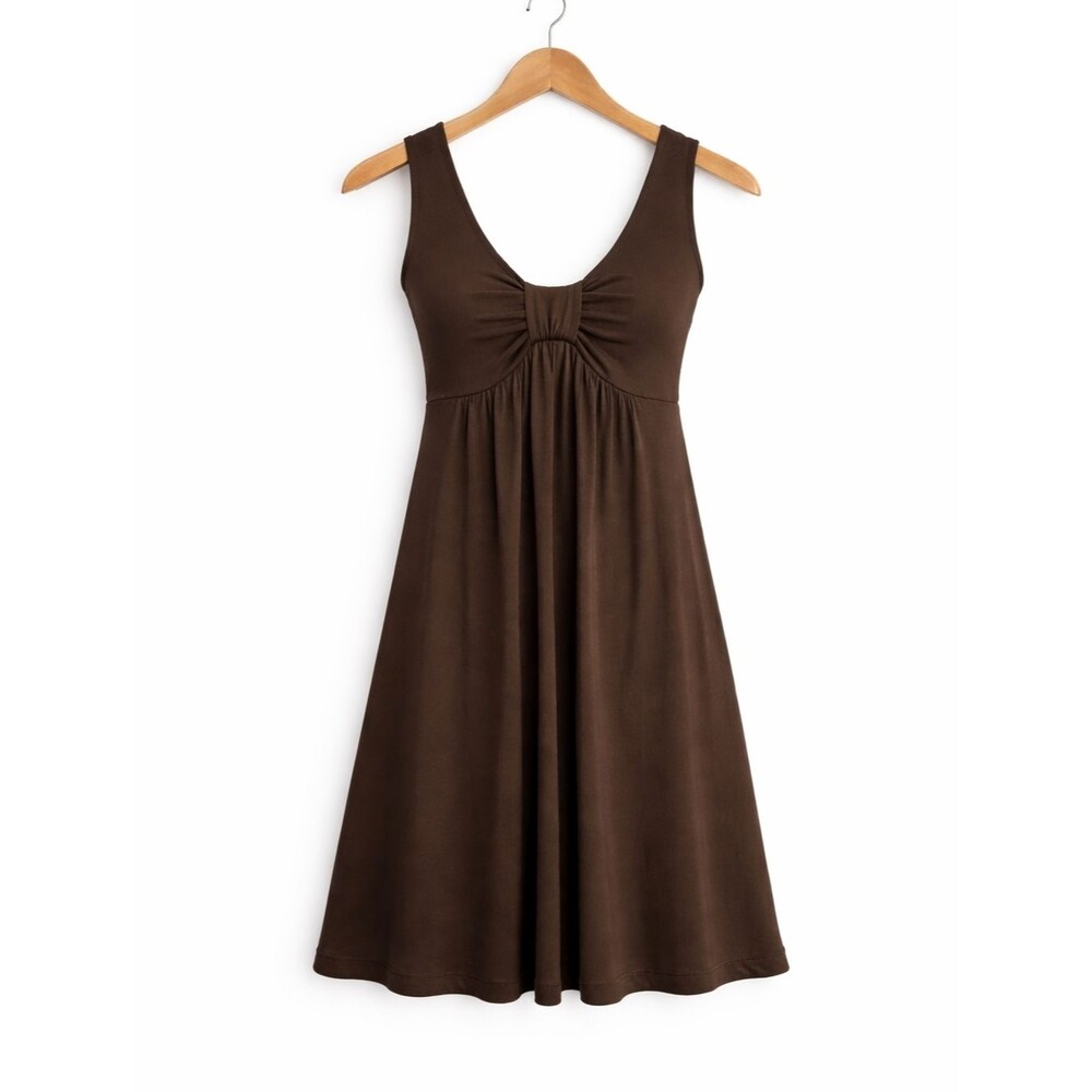 Tommy Bahama Chocolate Brown Knot Bust Scoop Neck Flared Babydoll Tank Dress